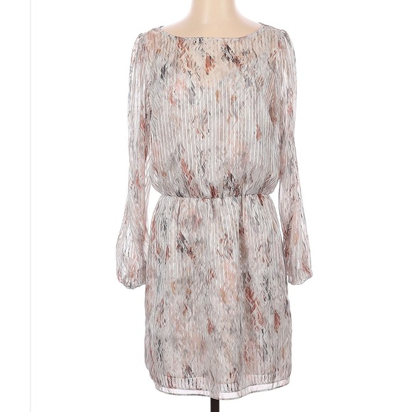 White House Black Market Mini Dress Metallic Boho Long Slit Sleeve Whimsy SZ 00 - Picture 2 of 13